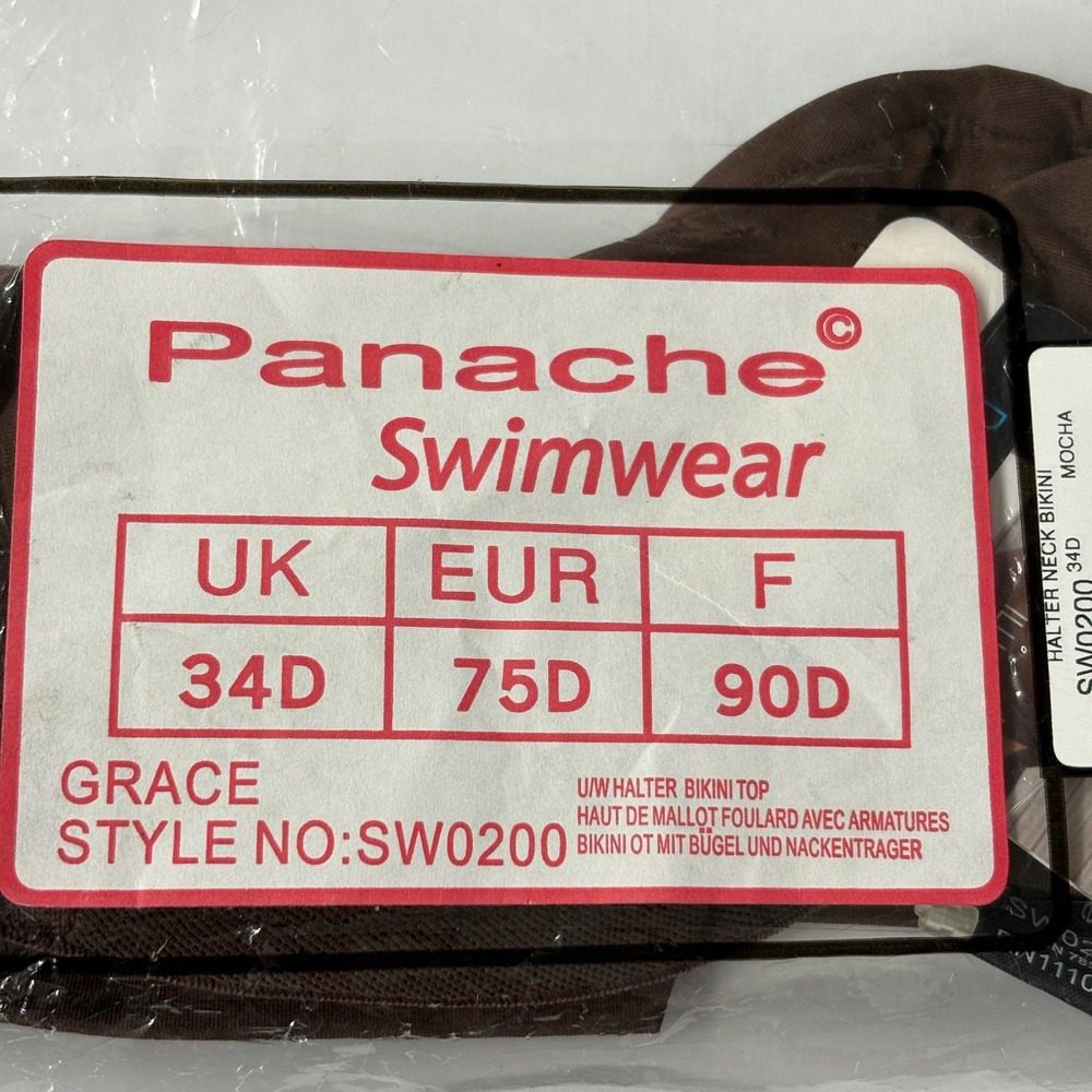 NWT Panache Womens Bikini Top 34D Mocha Grace Underwire Halter SW0200 Swimwear